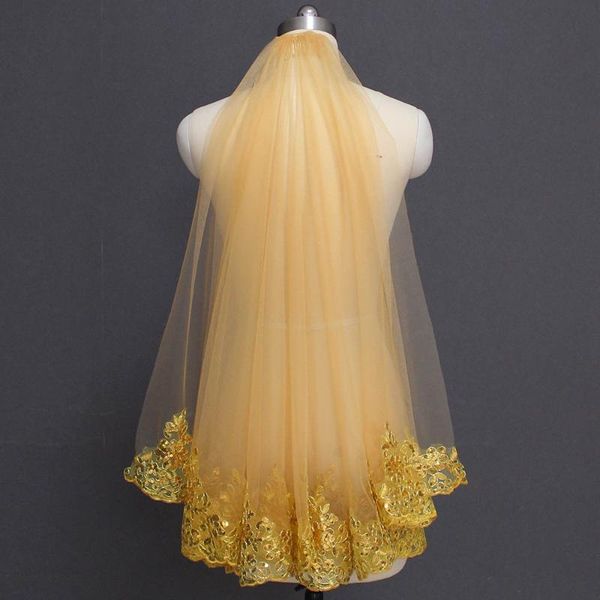 

bridal veils bling sequins lace gold wedding veil one layer short colorful with comb voile mariage 2021 accessories, Black
