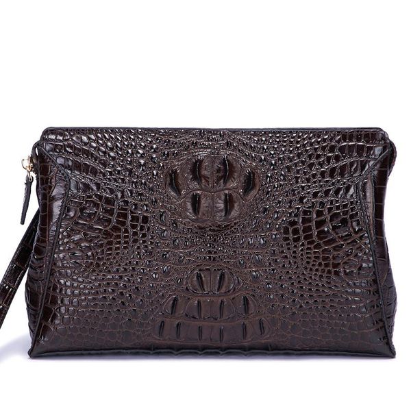 

men's retro hand hold men's genuine leather business hand wallet horizontal crocodile pattern card holder holiday gift, Red;black