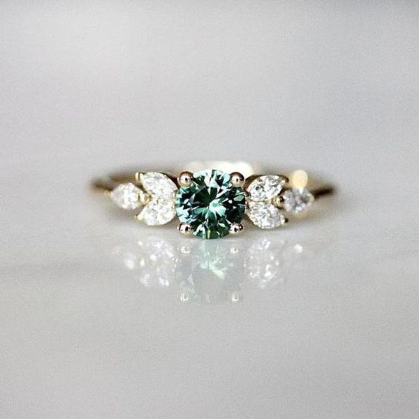 

wedding rings elegant white & green crystal zircon for women engagement party ring gifts valentine's day fashion jewelry, Slivery;golden