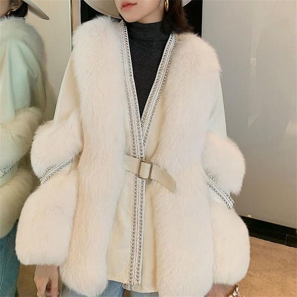 

women's fur & faux 2021 winter coat female imitation jacket young fashion elegant ladies luxury mixed pu leather high quality, Black