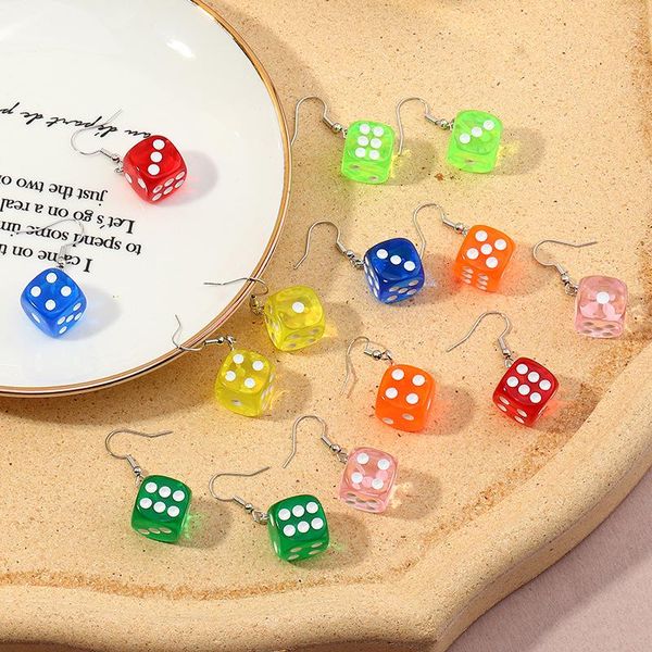 

dangle & chandelier colorful fun dice hook circle drop earrings for women ear hooks girls candy jelly earring fashion geometric fine, Silver