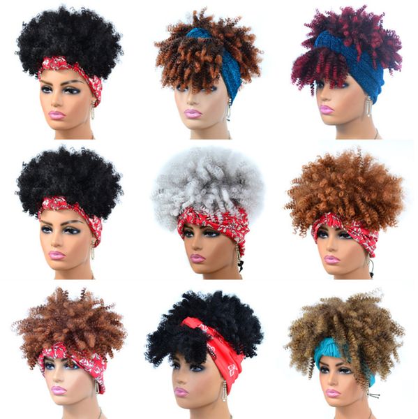 Parrucche sintetiche ricci crespi afro crespi Simulazione Capelli umani Perruques de cheveux humains Con Head Bang MR-Headband-001