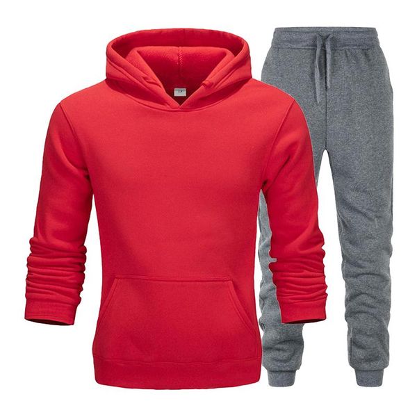 

men's tracksuits fashion casual hoodie sportswear track and field clothing hoodies winter brand + pants suit, Gray