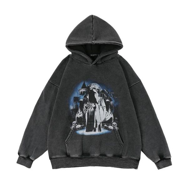 

men's hoodies & sweatshirts streetwear punk skull print men fashion fleece hooded sweatshirt winter retro hip hop harajuku oversize cot, Black