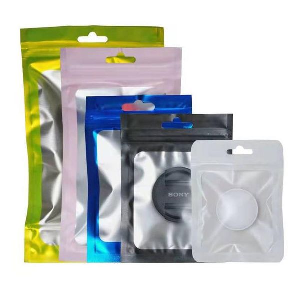 

gift wrap 100pcs/lot frosted aluminum foil hang hole self sealing packaging bag with window zipper craft food storage