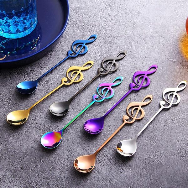 

spoons 2pcs/lot creative music note stirring coffee spoon stainless steel flatware tea for milk ice cream candy teaspoon