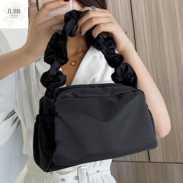 

fashion pleated handle women's shoulder bag folded handle women's handbags casual solid color nylon clutch bags for women