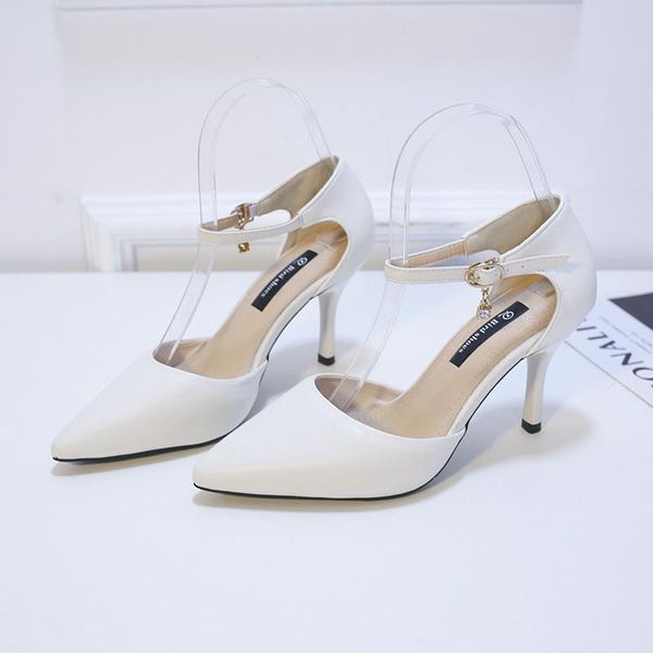 

dress shoes pointed temperament vogue high heels women's thick comfortable wild cross belt shallow mouth, Black