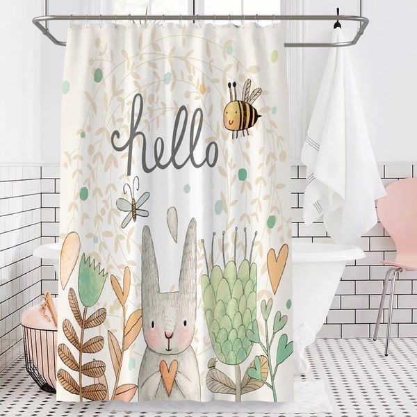 

shower curtains hello curtain art flowers print waterproof fabric bath with 12pcs hooks bathroom decor