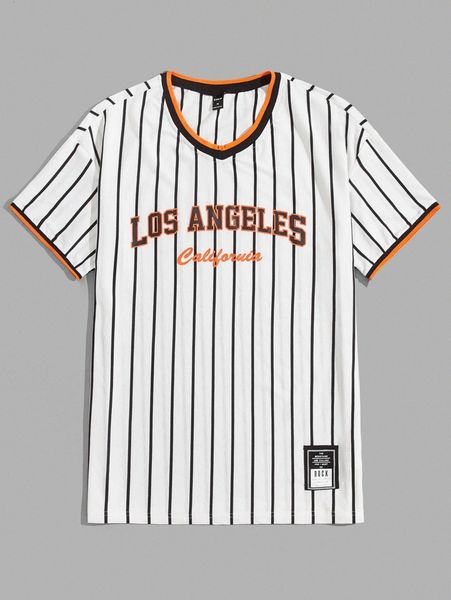

men striped & letter patch detail tee b3cn#, White;black