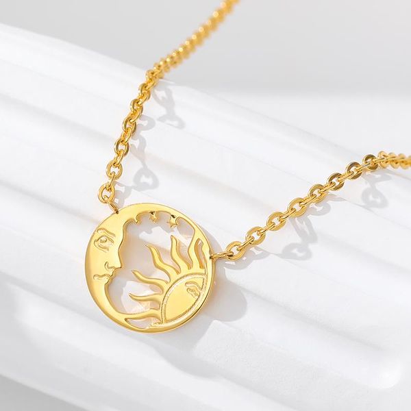 

pendant necklaces you are my sunshine moon phase sun for women jewelry stainless steel college student necklace sister gifts, Silver