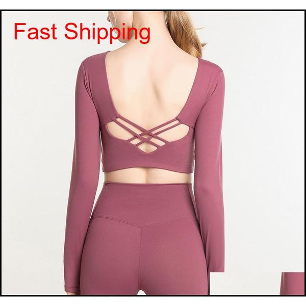 

lu lu yoga running sport long sleeve yoga suit with chest pad women's short tight gym fitness hollow out s jlloar yycolor, White;red