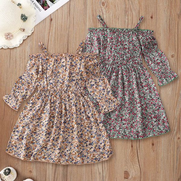 Mode Baby Mädchen Kleidung Kleid Sommer Kinder Outfits Floral Halter Gürtel Langarm Taille Geschlossen Mittlere Kind Kleider Mädchen Kleidung