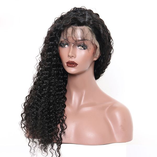 

pre plucked kinky curly human hair wig with baby hair transparent 13x4 lace front brazilian virgin wigs for black women, Black;brown