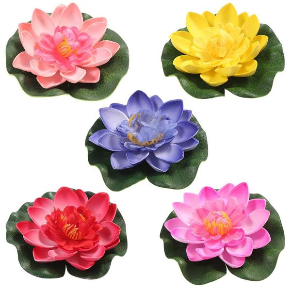 

vorcool 5pcs artificial floating water lily eva lotus flower pond decor 10cm red yellow blue light