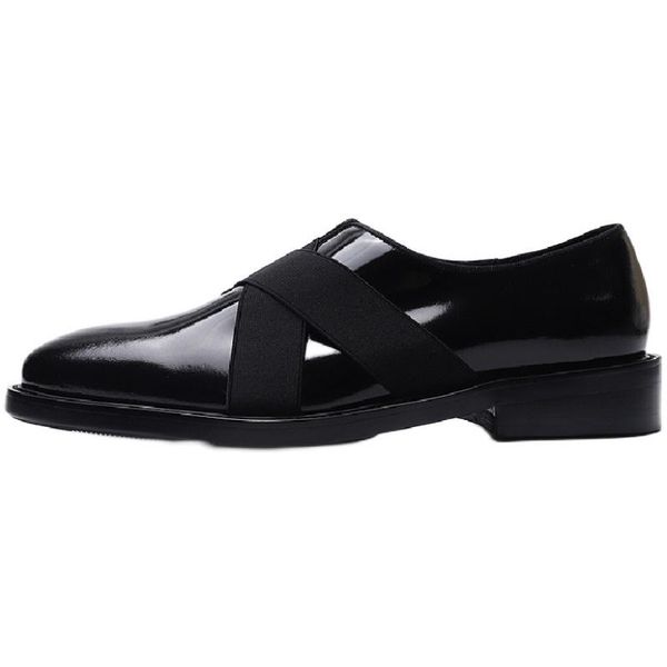 

dress shoes genuine leather fashion elastic cord men classics black men's pointed toe handmade for