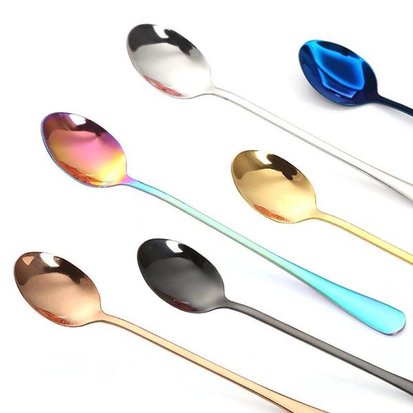 

spoons metal color spoon with long handle useful afternoon dessert family tableware kid ice cream coffee