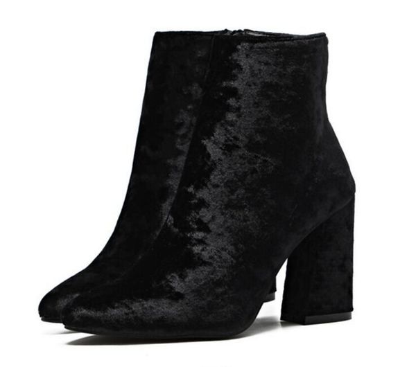 

boots nice vogue autumn winter ankle great shoes high corduroy velvet bootie pump block heels, Black