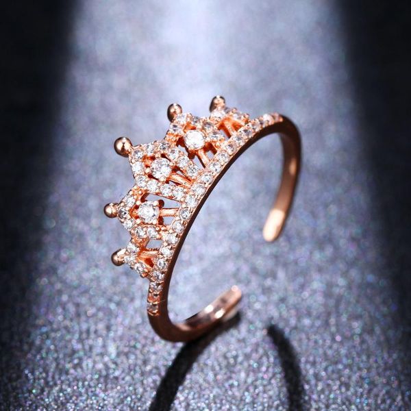 

wedding rings ekopdee elegant crown design cubic zirconia prong for women eternity bridal zircon adjustable ring engagement jewelry gift, Slivery;golden