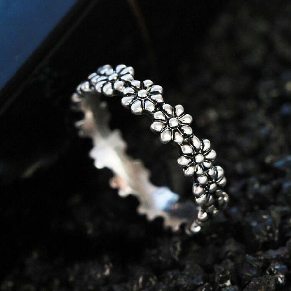 Кластерные кольца ретро тайская серебряная ромашка простая хризантема цветок цветок для женщин свадебные ювелирные изделия юбилейные подарки
