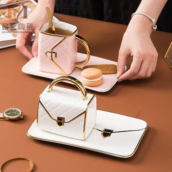 

cups & saucers gold-painted coffee cup and saucer set creative bag modeling ceramic mug boba turkish3364042