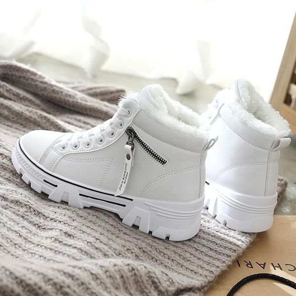 

boots winter ladies shoes lace up women sneakers snow ankle waterproof warm platform botas woman footwear de mujer, Black