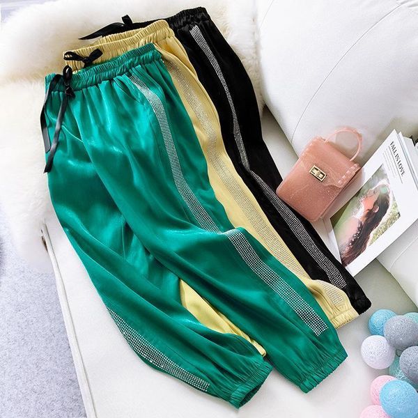 

women's pants & capris harajuku women summer harem 2021 fashion with diamond high waist trousers streetwear sweatpants and joggers, Black;white