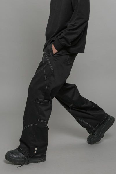 

men's pants 2021 men clothing hair stylist fashion irregular outer stitches deconstructing versatile straight plus size costumes 27-46, Black