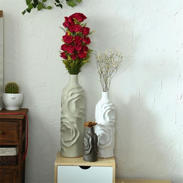 

vases gray abstract art ceramic vase modern flower arrangement porcelain figurine home decorations accessories wedding decor