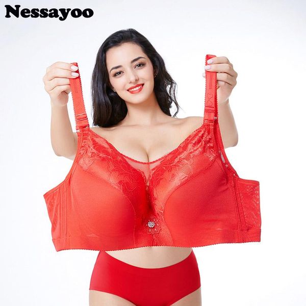 

push up plus size bra large cotton underwire brassiere spandex full cup big size bras for women d e f g cup bra 120 115 52g bras, Red;black