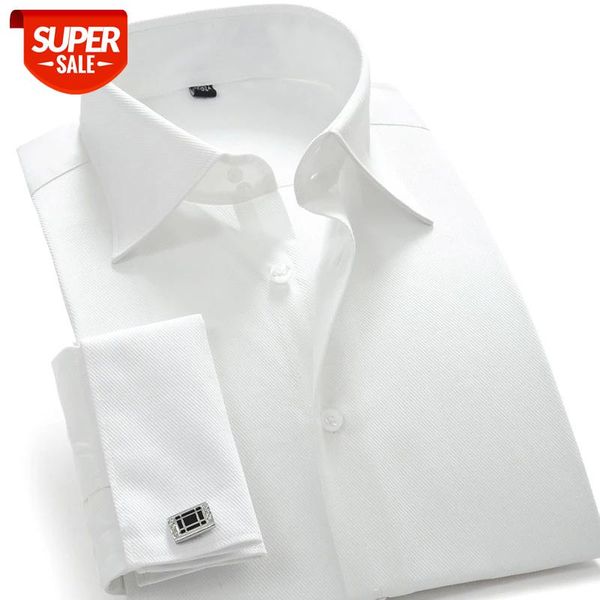 

recommend quality france cufflink men dress shirts turndown collar breathable slim fit party wedding male tuxedo shirts #fc1h, White;black