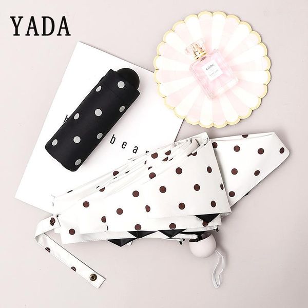 

umbrellas yada light mini black dot umbrella rainy five pocket folding for women men uv waterproof round hand yd272
