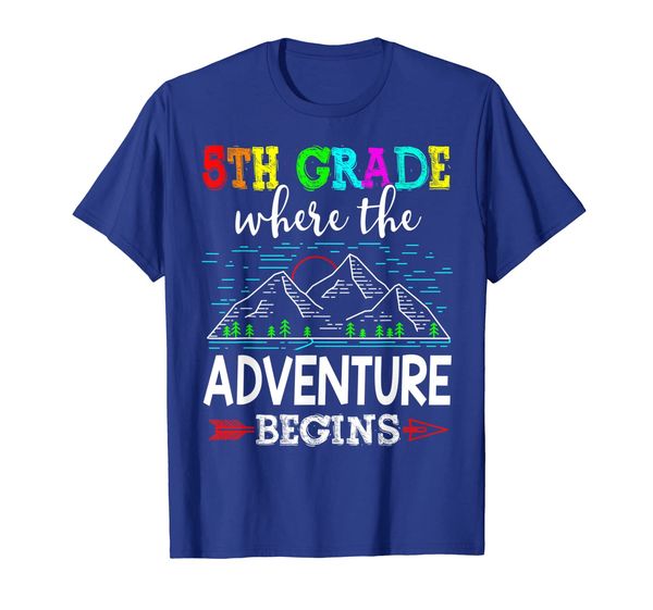 

5th grade where the adventure begins gift teacher t-shirt, White;black