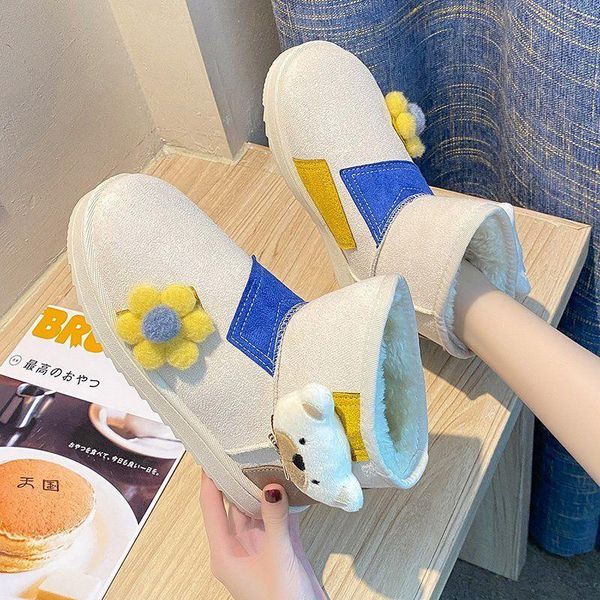 

boots 2021 winter shoes plush warm flat ankle for woman fur snow women comfortable slip on women's botas mujer, Black