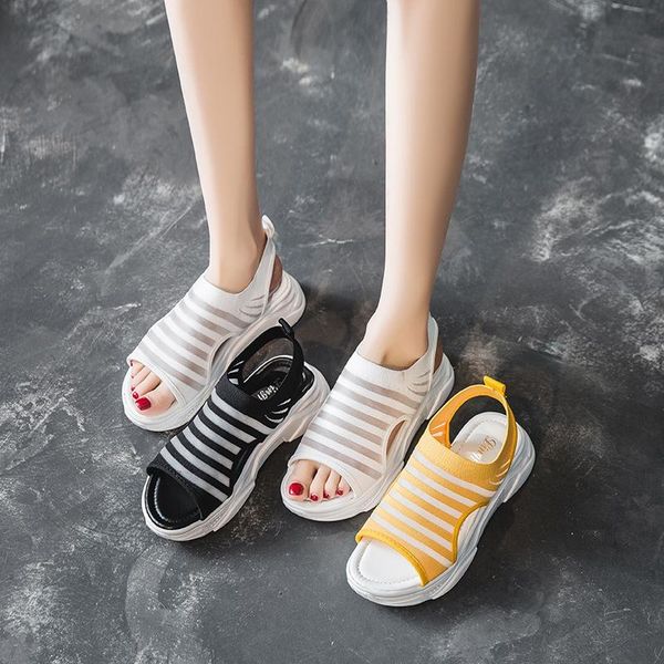 

new trend sports sandals women's shoes slope heel 2021 wild net red thick-soled sponge cake casual beach shoes ins, Black