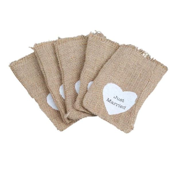 

gift wrap lot of 10 just married rustic jute candy pouch wedding bag