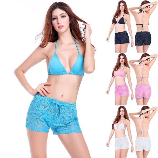 

women's swimwear swimmart hips lace short pants summer leisure loose beach wears adjustable tie transparent pretty shorts, White;black