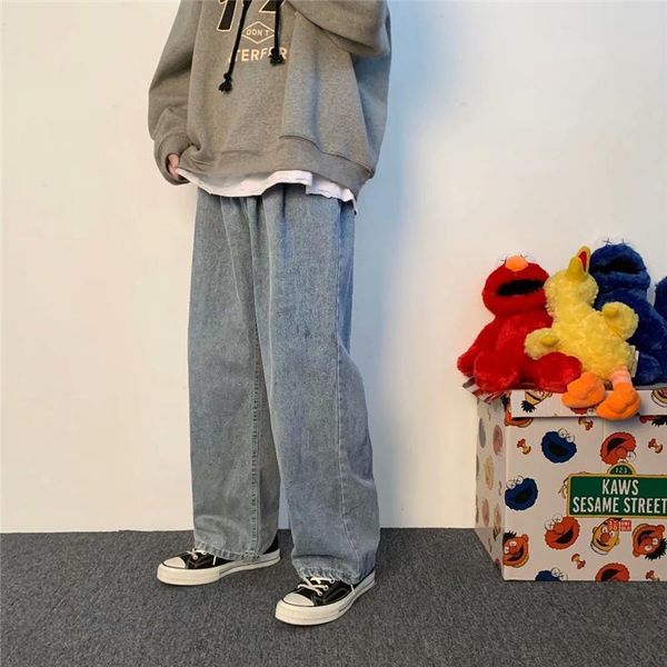 

men's jeans 2021 spring summer men male trousers cozy retro loose all-match streetwear wide leg straight pant casual long d74, Blue