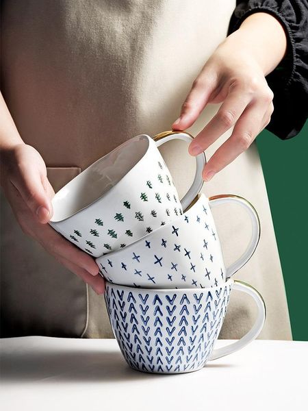 

mugs 400ml handle simple ceramic geometric coffee irregular shape nordic home decor gift retro hand-painted mug