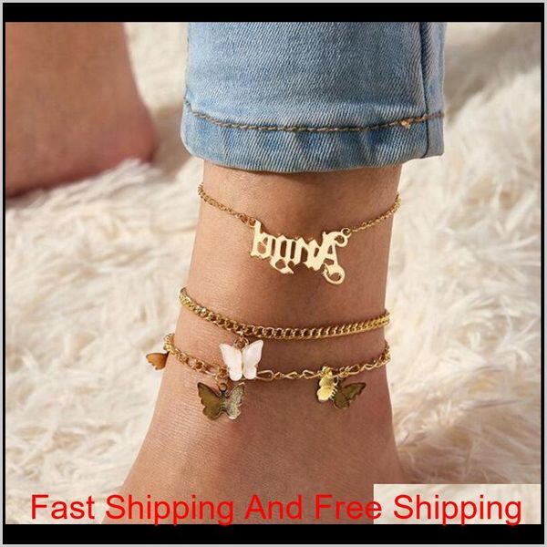 

3pcs/set butterfly women chain anklet anklets bracelet barefoot sandal beach foot chains bracelet for lady jllijh nana_jewel, Red;blue