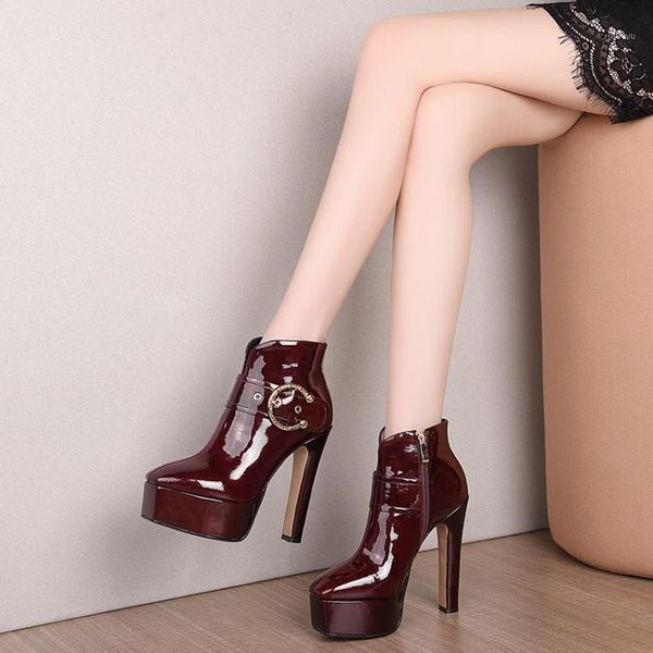 

boots high heel metal women's square waterproof thin1, Black