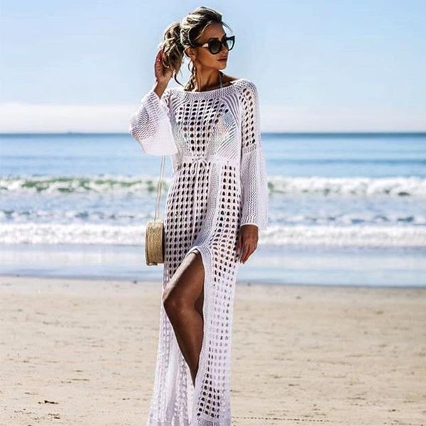 

crochet knitted cover up summer bikini beach dress tunic long pareos swimwewar cover ups robe plage beachwear 2021 new, White;black