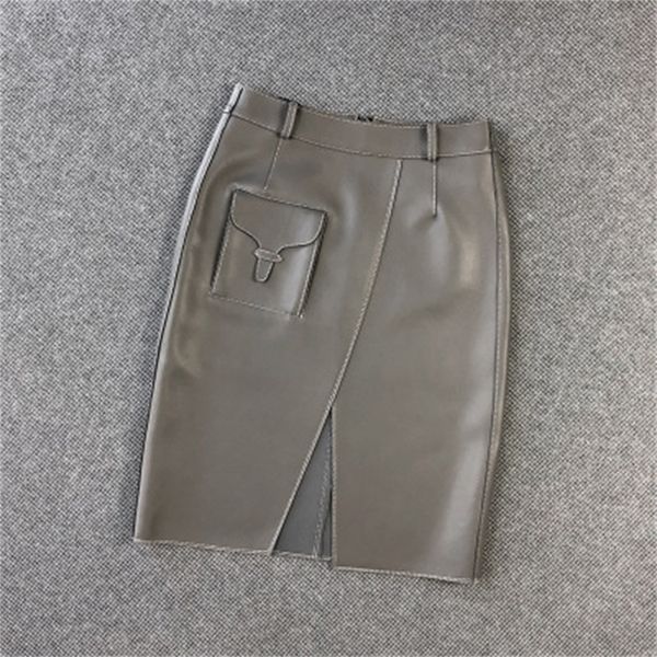 

2021 female spring genuine royal sheep leather skirt e15 tlvg, Black