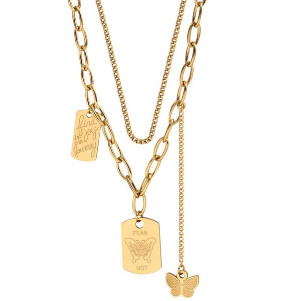 

pendant necklaces stainless steel chain butterfly tag pendants for women multi layered not fade drop, Silver