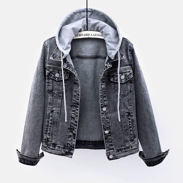 

women's jackets denim jacket short 2021 autumn product hooded detachable black and gray long-sleeved all-match slim top, Black;brown
