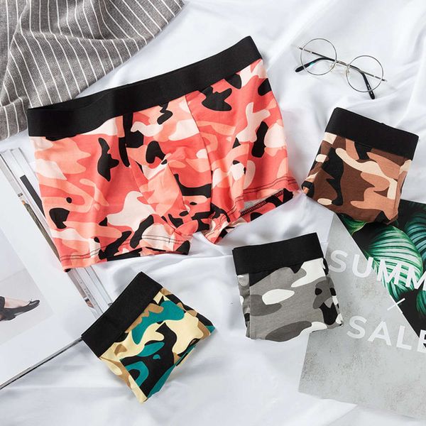 

camouflage men's underwear pure cotton boxers large size breathable and sweat absorbing comfortable printed boxers, Black;white