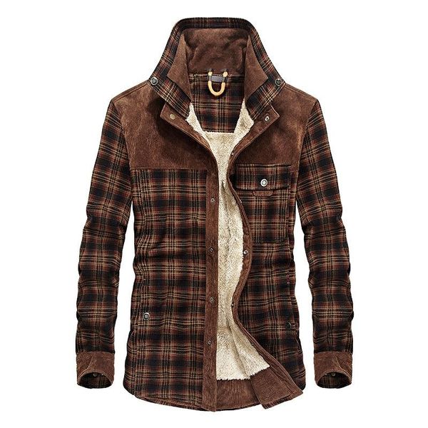 

men's dress shirts blkg shirt plush thickened warm plaid casual, White;black