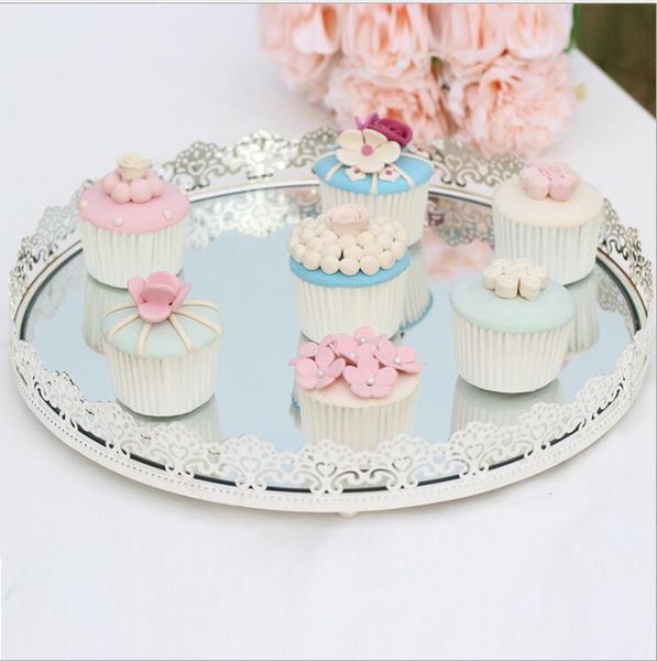 

kitchen storage & organization european silver plated cake tray dessert table decoration metal mirror candy food serving trays fruit plate s