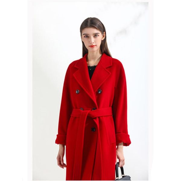 

luxury womens winter coats outerwear breasted lapel long fashion sleeve designer woolen neck double long female warm coats xoicb, Black