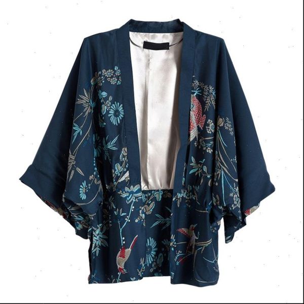 

women shirts harajuku autumn women kimono phoenix print bat sleeve loose cardigan leisure blouse streetwear women, White